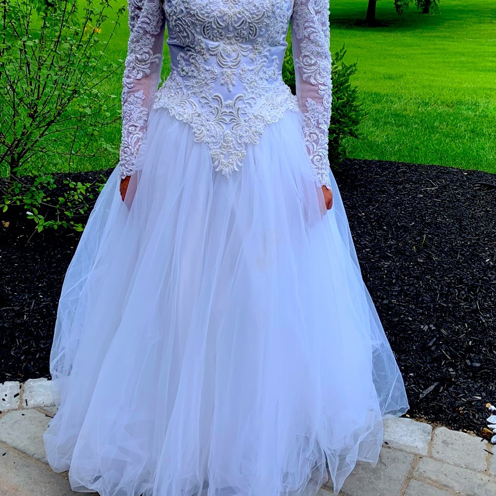 Ginza Collection vintage bridal gown; soft white; full train